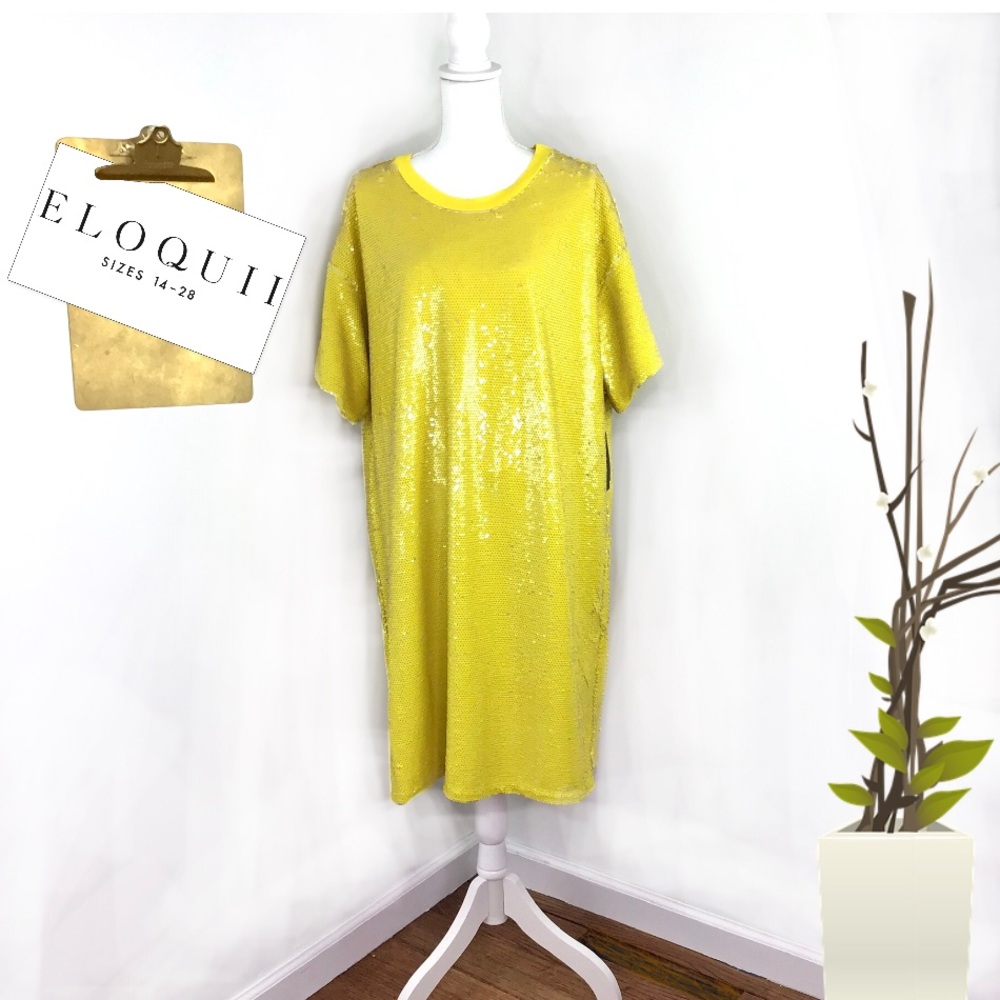 ELOQUII | Sequin Super Lemon Shift Dress - Picture 2 of 15